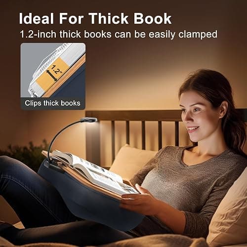 ERGONOV Book Pillow Stand with 6500K Reading Light, Hands Free Book Holder, Comfortable Lap Book Stand for Reading in Bed, Desk, or Sofa, Wooden Book Rest for Book Lovers,AAA Battery Required thumbnail 4