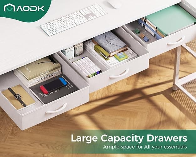 AODK 53 Inch L Shaped Computer Desk with Drawers, Corner Desk with Power Outlets & Reversible Storage Shelves, for Home Office Gaming, White thumbnail 4