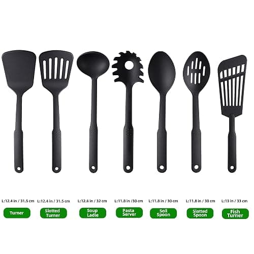 TJ POP Kitchen Utensils Set, 7PCS Cooking Utensils Set 410F° Heat Resistant & Non-stick Food Nylon Kitchen Gadgets Accessories For Cookware, BPA Free Kitchen Tools Gift (Black) thumbnail 6
