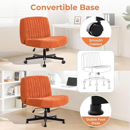 shipborne Convertible Base Criss Cross Chair with Pocket Springs & Thicker and Wider Cushions, Armless Legged Office Chair Relieves Back Pain, Swivel Vanity Chair for Living Room/Office, (Orange) thumbnail 5