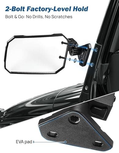 JOYTUTUS Wrangler Mirrors Doors Off Compatible with Wrangler TJ JK & Unlimited, Wrangler JK Side Mirrors for Wrangler 1997-2018, Wider View No Vibrate & Wobble (Patented), Does Not Fit on Doors thumbnail 6