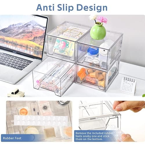 Plastic Drawers Storage, 6 Pack Clear Stackable Storage Drawers, Acrylic Storage Bins with Drawers for Fridge Organizers, Small PlasticDrawers Stackable for Makeup Organizers Cosmetic Display thumbnail 5