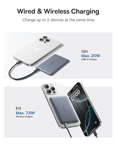 Baseus Picogo AM41 Power Bank, 0.3" Ultra Slim 5000mAh Magsafe Powerbank, PD 20W Fast Charging, Portable, Mini Wireless Magnetic Battery Pack with USB C Cable for iPhone 17 Air/16/15/14/13, Space Grey thumbnail 5