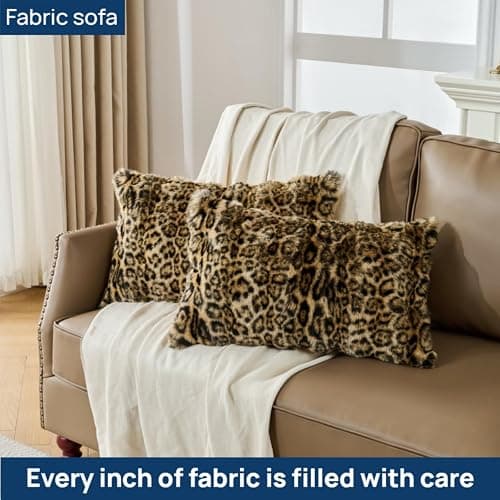 Animebody Cheetah Print Faux Fur Fluffy Pillowcases,Plush Soft Throw Pillow Covers, Fuzzy Decorative Leopard Print Pillow Cases, Furry Brown Leopard Cushion Covers for Couch Sofa-12x20 inch Set of 2 thumbnail 6