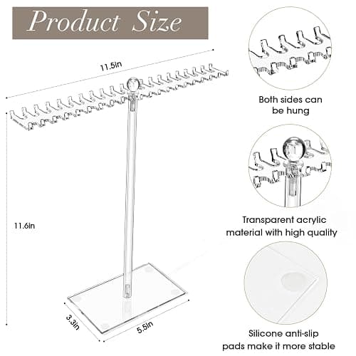 OAOLEER Acrylic Necklace Organizer， Clear Necklace Holder Stand， Jewelry Organizer Display Hanger Rack with Bilateral Hooks for Necklaces Pendant Bracelets Ring - 11.6In thumbnail 3