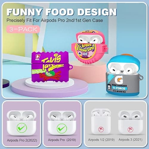 [3-Pack]FGERWZ for Airpods Pro 2 Case Cute with Cleaner Kit, 3D Cartoon Kawaii Silicone Case for AirPods Pro 2nd Generation Case Funny Food Design with Keychain (Sport Water+Purple Potato+Bubble Gum) thumbnail 2