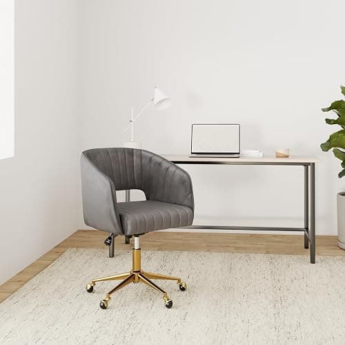 Nrizc Velvet Office Desk Chair, Grey, Adjustable Swivel Wheels, Ergonomic Design for Home Office, Bedroom, Study thumbnail 2