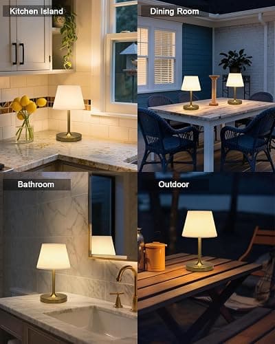 Outdoor Battery Operated Table Lamp, IP54 Waterproof Shower Lamp, 4000mAh Rechargeable Cordless Lamp, 3 Color Temperatures Dimmable, Small Touch Table Lamp for Bedroom, Patio, Camping, Restaurant thumbnail 8