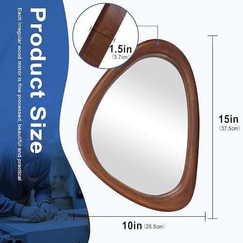 MAGFLERUM Irregular Wall Mirror, 15 * 10 inch Asymmetrical Wood Mirrors, Small Wall Mirror, Hanging Vertically and Horizontally. Mirrors for Wall Decor (Black Walnut) thumbnail 3