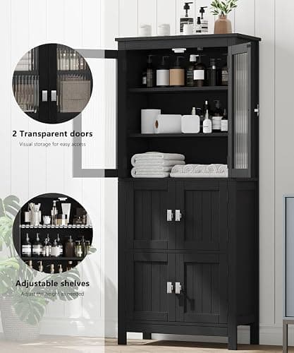 Akxomel 53.1" Tall Bathroom Storage Cabinet with 6 Doors and Adjustable Shlef, Bathroom Organizers and Storage, Linen Cabinet, Cupboard for Living Room, Kitchen, Entryway, Black thumbnail 5