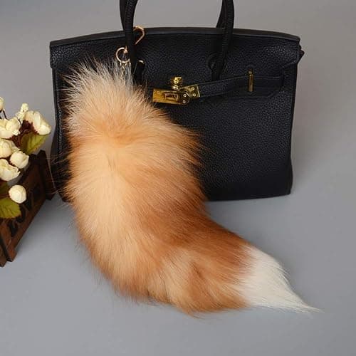 Fluffy Fur Wolf Tail Keychain Black Red Purple Fox Tail Key Chain Cosplay Toy Costume Keyring for Women (Orange) thumbnail 4
