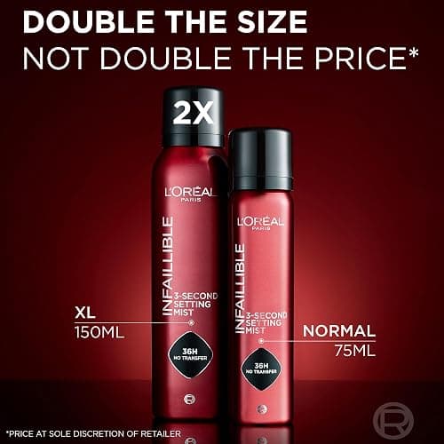 L'Oréal Paris Setting Spray XL, Infallible 3-Second Setting Mist for Face, Up To 36 Hour Makeup Wear, Fixing Spray, Waterproof and Sweatproof, Transfer-proof and Non-sticky 150ml thumbnail 2