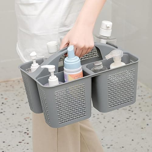 UUJOLY Plastic Portable Shower Caddy Bucket, Cleaning Shower Basket with Handle Compartments Storage Organizer for Bathroom Kitchen College Dorm Sink, Grey thumbnail 3
