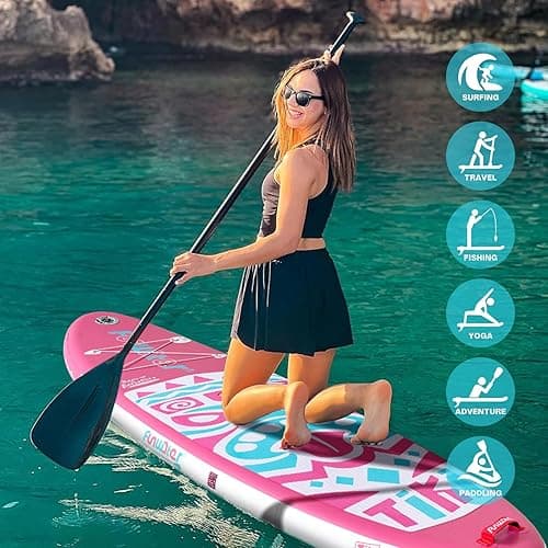 FunWater Inflatable Stand Up Paddle Board with Premium SUP Paddleboard Accessories, Wide Stable Anti-Slip EVA Deck, Paddle Boards for Adults & Youth of All Skill Levels - Pink thumbnail 8