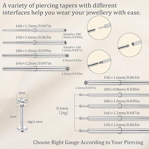 Piercing Taper Ball Grabber Tool Stainless Steel Nose Ear Piercing Kits | Nose Septum Eyebow Helix Conch Tragus Daith Piercing Jewelry Changing Tool,14G 16G 18G 20G Flat Back Earrings Applicator Tool thumbnail 2