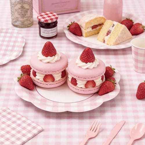 168Pcs Pink Gingham Plates and Napkins Party Supplies, Scalloped Checkered Disposable Paper Plates Set with Napkins Cups Plastic Cutlery for Birthday Wedding Baby Shower Spring Party Supplies thumbnail 7