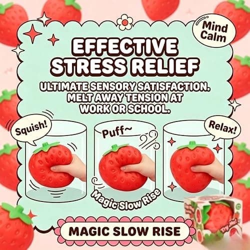 8in Giant Strawberry Squishy, Giant Jumbo Big Cute Realistic Strawberry Stress Ball Soft Strawberry Squishys Slow Rising Stress Ball for Anxiety Stress Party Favors thumbnail 7