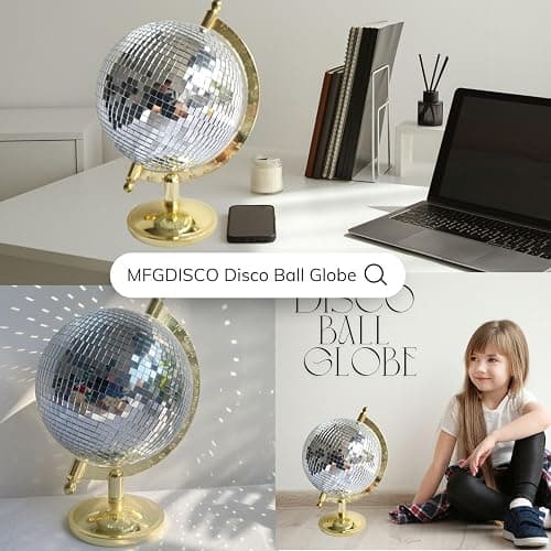 MFGDISCO Disco Ball Globe Home Decor Statues Classic Tabletop Art Sculpture Gold Discoball Unique Western Modern Decorative Aesthetic Sculptures, 6.5" x 6" x 9",Bright Gold thumbnail 6