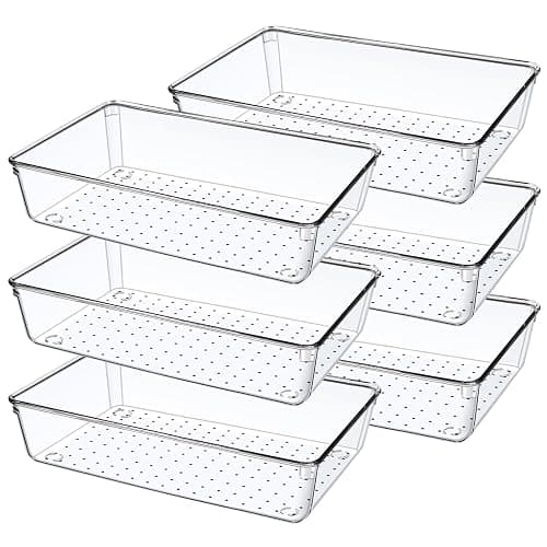 Lot de 6 Organisateur Tiroir Salle de Bain, Plastique Boite Rangement Tiroir Cuisine en Transparent, Rangement Coiffeuse Tiroirs Compartiment pour Maquillage, Couverts, Bureau Organiseur De Tiroir thumbnail 2
