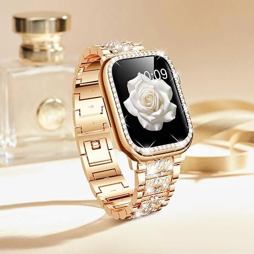 Mosonio Compatible with Apple Watch Band 38mm 40mm 41mm 42mm 44mm 45mm 46mm 49mm with 2 Pack Case Women, Jewelry Replacement Metal Bands Strap with Bling PC Protective Case for iWatch Ultra SE Series 11/10/9/8/7/6/5/4/3/2/1 thumbnail 3