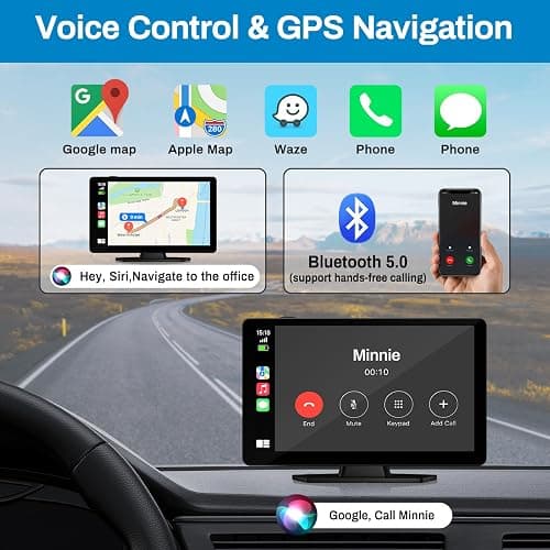 BOXGVO Wireless Carplay Screen for Car with 4K Dash Cam, 9" Portable Carplay & Android Auto, Car Touchscreen with 1080p Backup Camera, GPS/Voice Control/FM//Mirror Link/Bluetooth thumbnail 2