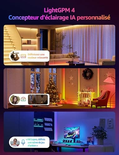 Lepro S1 IA Ruban LED Connecté 5M, Concepteur d'Éclairage IA Personnalisé, Bande LED Wifi RGB+IC App Contrôle, Sync Musique, Compatible avec Alexa et Google Assistant pour Maison Chambre Fête Gaming thumbnail 2