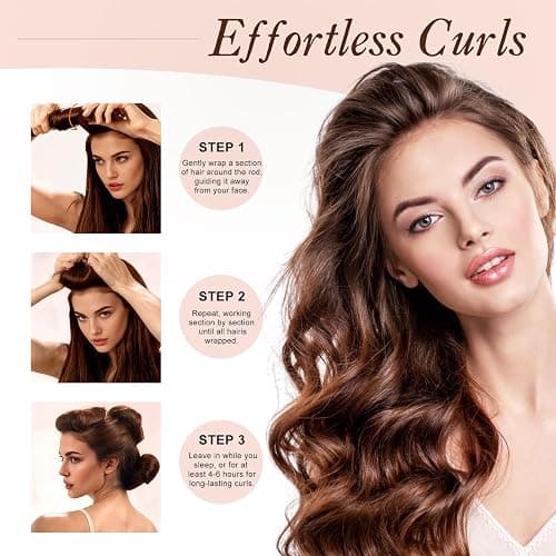 Heatless Curlers, No Heat Hair Curlers to Sleep In for Overnight Curls, Comfortable Hair Curlers to Sleep In, Overnight Heatless Curling Kit with Satin Headscarf, For All Hair Types - 4Pcs Rose-Red thumbnail 4