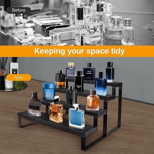 Wood Cologne Organizer for Men,12 Inch 4 Tier Cologne Stand Waterproof Perfume Organizer for Dresser with Anti-Slip Washers,Wooden Display Risers Stand for Party,Makeup,Figures,Cupcake,Perfume,Dessert thumbnail 9