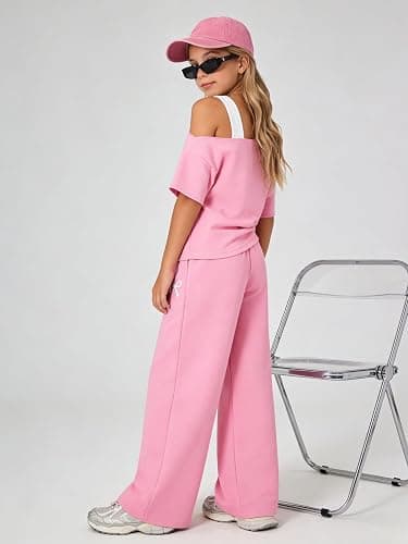 Kxuryueo Teen Girls Clothes Off the Shoulder Top and Wide Leg Pants Matching Outfit Set with Pockets Size 7-16 thumbnail 7