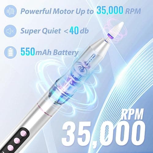 Denabuty Nagelfräser Kabellos, Elektrische Nagelfeile Professionelle 2 in 1 Fräser für Gelnägel Acrylnägel mit Nagel UV LED Lampe, Maniküre und Pediküre Set Nail Drill 35000 U/Min Silber thumbnail 3