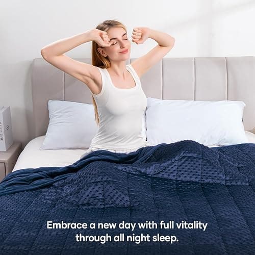 Wemore Minky Dot Weighted Blanket for Adults Twin Size 15 lb, Soft Heavy Blanket for Stress Relief and Sleep Promotion, Breathable Blanket for All-Season with Glass Beads, Navy Blue 60 x 80 inches thumbnail 5