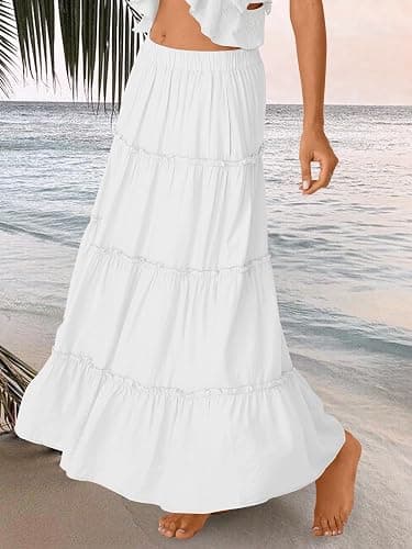 Trendy Queen Long Skirts for Women Boho Maxi Skirt Summer Swing Tiered A-Line Elastic High Waist Dress with Pockets Fashion thumbnail 3