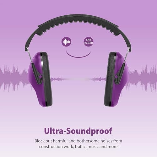Dr.meter Ear Muffs for Noise Reduction SNR27.4 Kids Ear Protection with Adjustable Headband - Kids Noise Cancelling Headphones for Concerts, Football Game, Fireworks and Air Shows - Dark Purple thumbnail 3
