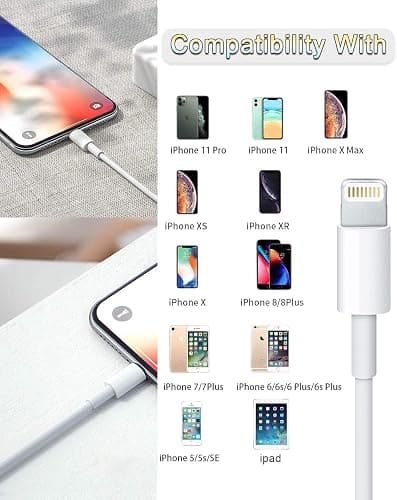 Susnwere 4 Pack [Apple MFi Certified] Apple Charging Cable 6ft, Lightning Cable 6 Foot,iPhone Charger Cable, 6 feet Long Apple Fast Charger Cord for iPhone 14/13/12/12 Pro Max/11/ X/XS/XR/XS Max,ipad thumbnail 7