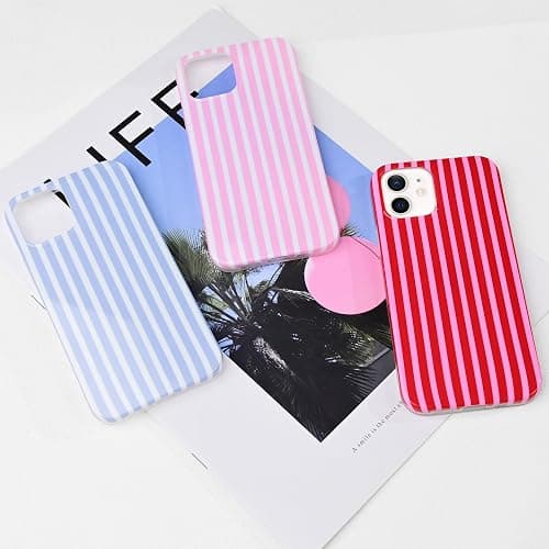 SleekCover Compatible with iPhone 11 Case,Cute Kawaii Aesthetic Striped Pattern Cover for Women Girls,Soft TPU Shockproof Protective Stylish Case for iPhone 11 6.1",Blue thumbnail 5