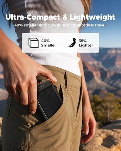 BLAVOR Solar Power Bank 10,000mAh Portable Wireless Charger for Cell Phones | 20W USB-C battery pack, battery bank, IPX5 waterproof, 2 flashlights, camping essentials, hiking gear, emergency solar backup thumbnail 3