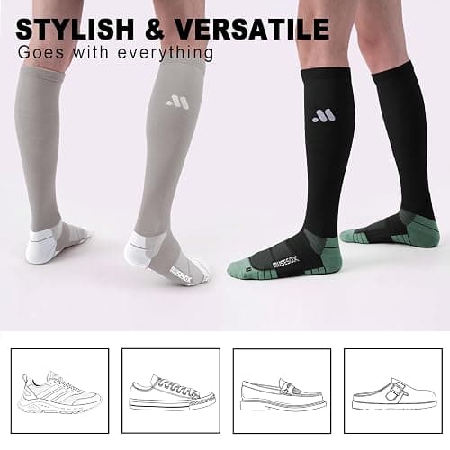 musesox Compression Socks for Women and Men,15-20 mmHg Support(3 Pairs) | Knee High,Graduated Compression,L/R Foot Labels,Breathable Fabric,Best for Flying/Nurses/Travel/Cycling/Pregnancy/Daily Wear thumbnail 2