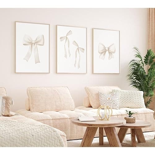 Bow Wall Art Coquette Room Canvas Decor Beige Bow Poster Preppy Wall Deocr Aesthetic Pictures Coquette Girly Posters Nursery Art Prints for Girls Bedroom 16x24 Inch Unframed Set of 3 thumbnail 3