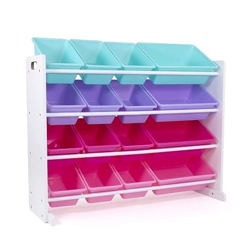Humble Crew Supersized Toy Storage Organizer with 16 Removable Bins, White/Blue/Pink/Purple – Large Toy Storage for Toddlers Ideal for Kids' Rooms, Playrooms, and Nurseries - Modern Toy Bins for Kids - Image 1