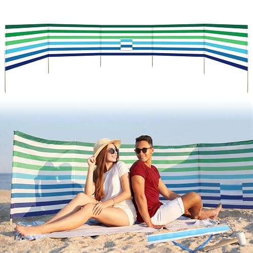  20ft Stripe Beach Windscreen Set Long Privacy Screen with 6 Hardwood Poles Rubber Mallet and Carry Bag Portable Beach Fence Wind Blocker for Summer Outdoor Sand Wind Protection thumbnail 2