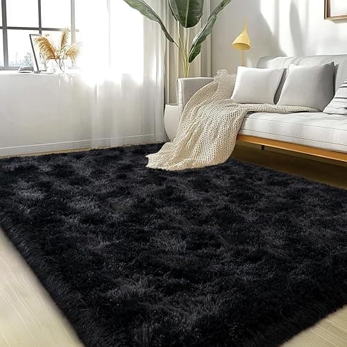 Lairep Large Area Rugs for Living Room Bedroom, 8x10 Feet Black Fluffy Shag Rugs, Ultra Soft Shaggy Plush Fuzzy Modern Indoor Throw Floor Carpet for Kids Girls Boys Dorm Nursery Home Decor Aesthetic thumbnail 5