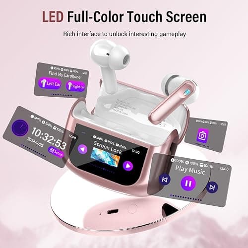 Wireless Earbuds, Bluetooth 5.4 Headphones with Multifunctional Touch Screen, 48H Bass Stereo Ear Buds with ANC/ENC Noise Cancelling/Transparency Mode, IPX7 Earphones with 5 EQ Modes, Rose Pink thumbnail 4
