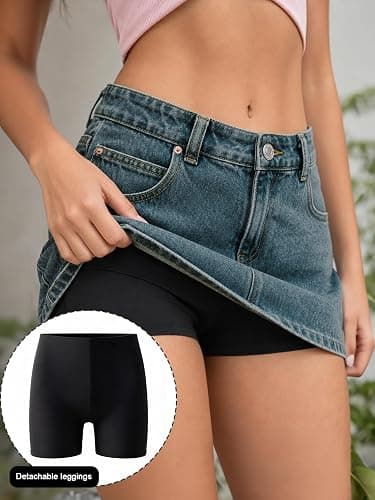 EMMIOL Jean Skirts for Women Mid Rise Summer Denim Skirt with Undershorts | Trendy Y2k Clothes Cotton-blend Denim Mini Skirt with Built-in Undershorts, Parties, Festivals, Dates, Vacations thumbnail 5