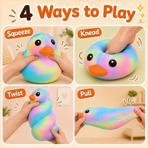 Duck Squishy Squeeze Toy,Cute Jumbo Stress Relief Fidget Toy (Rainbow) | Rubber Sensory Toys for Anxiety,Giant Stress Balls for Adults,Party Favors Class Prize Goodie Bag Fillers thumbnail 4