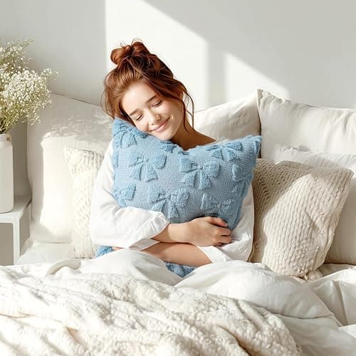 MIULEE Blue Bow Pillow Covers Coquette Room Decor Aesthetic Set of 2 Decorative Cute Girl Throw Pillow Soft Plush Faux Pillowcase for Girl Bed Couch Sofa,18x18 Inch thumbnail 2