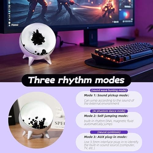 ZenFrekvens Dancing Ferrofluid Display with Music Rhythm, Magnetic Liquid Art with Stand, Ferrofluid Speaker Music Mate, Symbiote in a Bottle, Ferrofluid Display Lamp, Desktop Decor, Teenager Gifts thumbnail 8