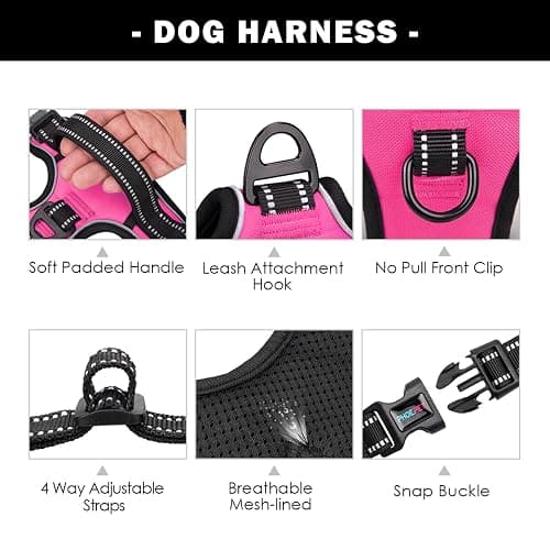 PHOEPET Reflective Dog Harness Large Breed Adjustable No Pull Vest with Handle 2 Metal Rings 3 Buckles [Easy to Put on & Take Off](L, Pink) thumbnail 4