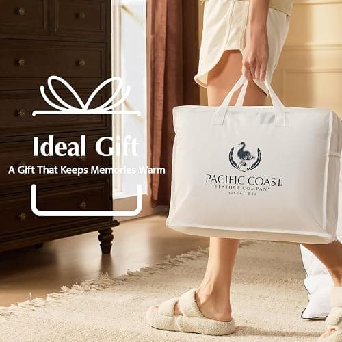 Pacific Coast Goose Feather Down Fiber Comforters Queen Size, Extra Fluffy White Duvet Insert, Ultra-Soft, Breathable, All Season Hotel Luxury Bedding Comforters, 8 Corner & Center Loops (90"x90") thumbnail 6