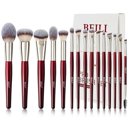 BEILI Makeup Brushes 15Pcs Professional Eyeshadow Brush Set Premium Synthetic Makeup Brushes for Liquid, Cream & Powder Eyeshadow(Red) - Image 1