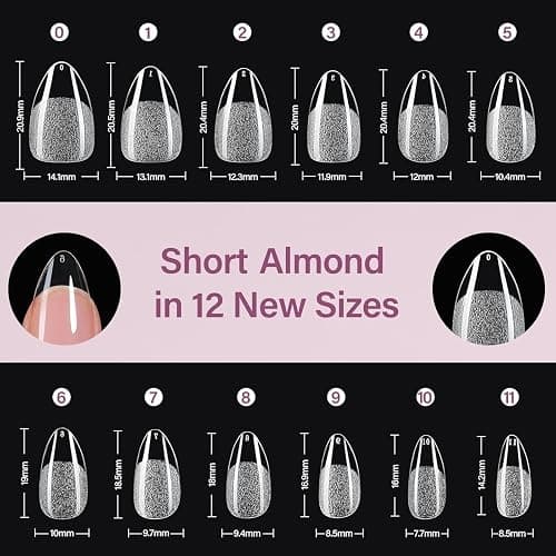 Misssix Short Almond Gel Nail Tips Kit, 360Pcs Pre Etched Clear gel x Fake Nails, Full Cover False Nail 9-in-1 Gel Glue and Portable Mini U V Nail Lamp for Women 12 Sizes thumbnail 7